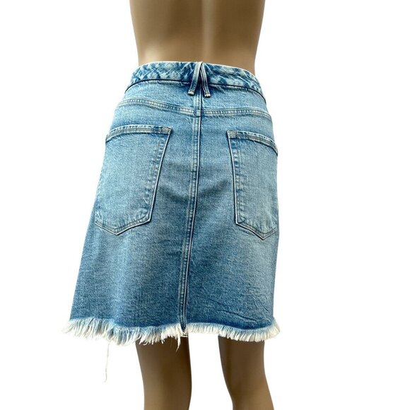 Good American Distressed Raw Hem Denim Mini Skirt Indigo Blue Womens XL, 20 - Picture 4 of 16